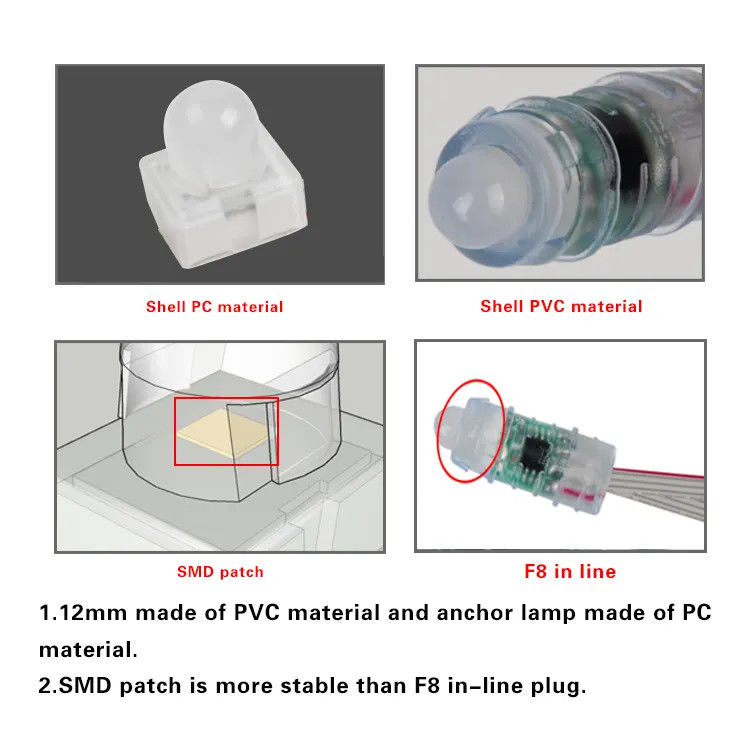 DC12V 12mm Led Pixel Point Light 0.3W IP67 DMX512 RGB 5050 Outdoor ...