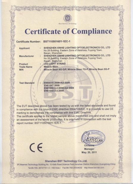 China Shenzhen Xinhe Lighting Optoelectronics Co., Ltd. certification